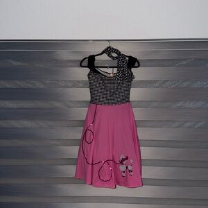 Adult Small Charming Pink and Black Checkered Halloween costume Ladies Sze Sm